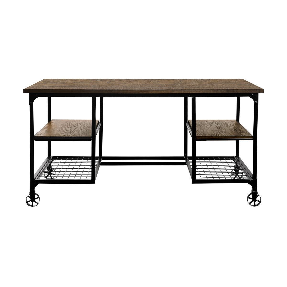 Millwood Weathered Natural Finish And Rustic Black Metal Finish Engineered Wood Writing Desk - Ella Furniture