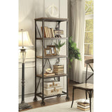 Millwood Weathered Natural And Rustic Black Metal Ash Veneers, Engineered Wood And Metal Bookcase - Ella Furniture