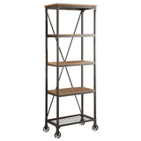 Millwood Weathered Natural And Rustic Black Metal Ash Veneers, Engineered Wood And Metal Bookcase - Ella Furniture