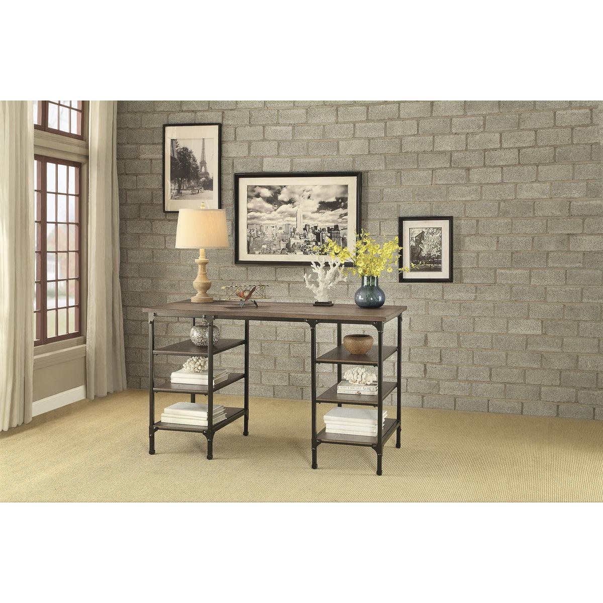 Millwood Weathered Natural And Rustic Black Metal Wood And Metal Counter Height Writing Desk - Ella Furniture