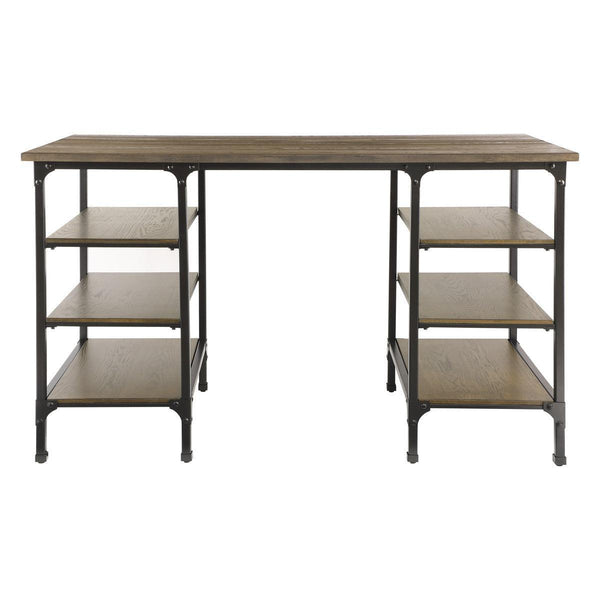 Millwood Weathered Natural And Rustic Black Metal Wood And Metal Counter Height Writing Desk - Ella Furniture