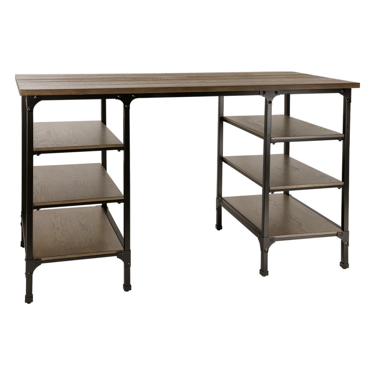 Millwood Weathered Natural And Rustic Black Metal Wood And Metal Counter Height Writing Desk - Ella Furniture