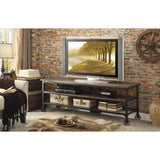 Millwood Weathered Natural Finish Rustic Black Metal Finish Engineered Wood And Metal Tv Stand - Ella Furniture