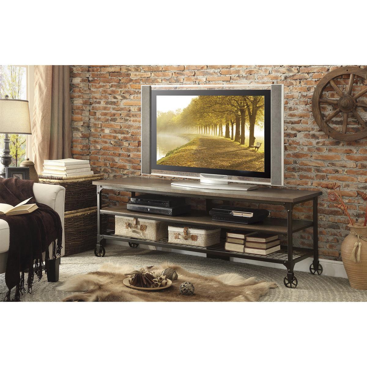 Millwood Weathered Natural Finish Rustic Black Metal Finish Engineered Wood And Metal Tv Stand - Ella Furniture