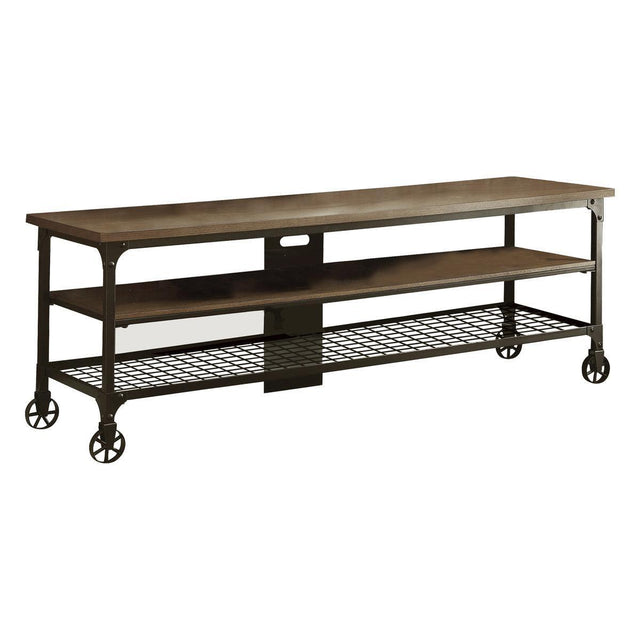 Millwood Weathered Natural Finish Rustic Black Metal Finish Engineered Wood And Metal Tv Stand - Ella Furniture