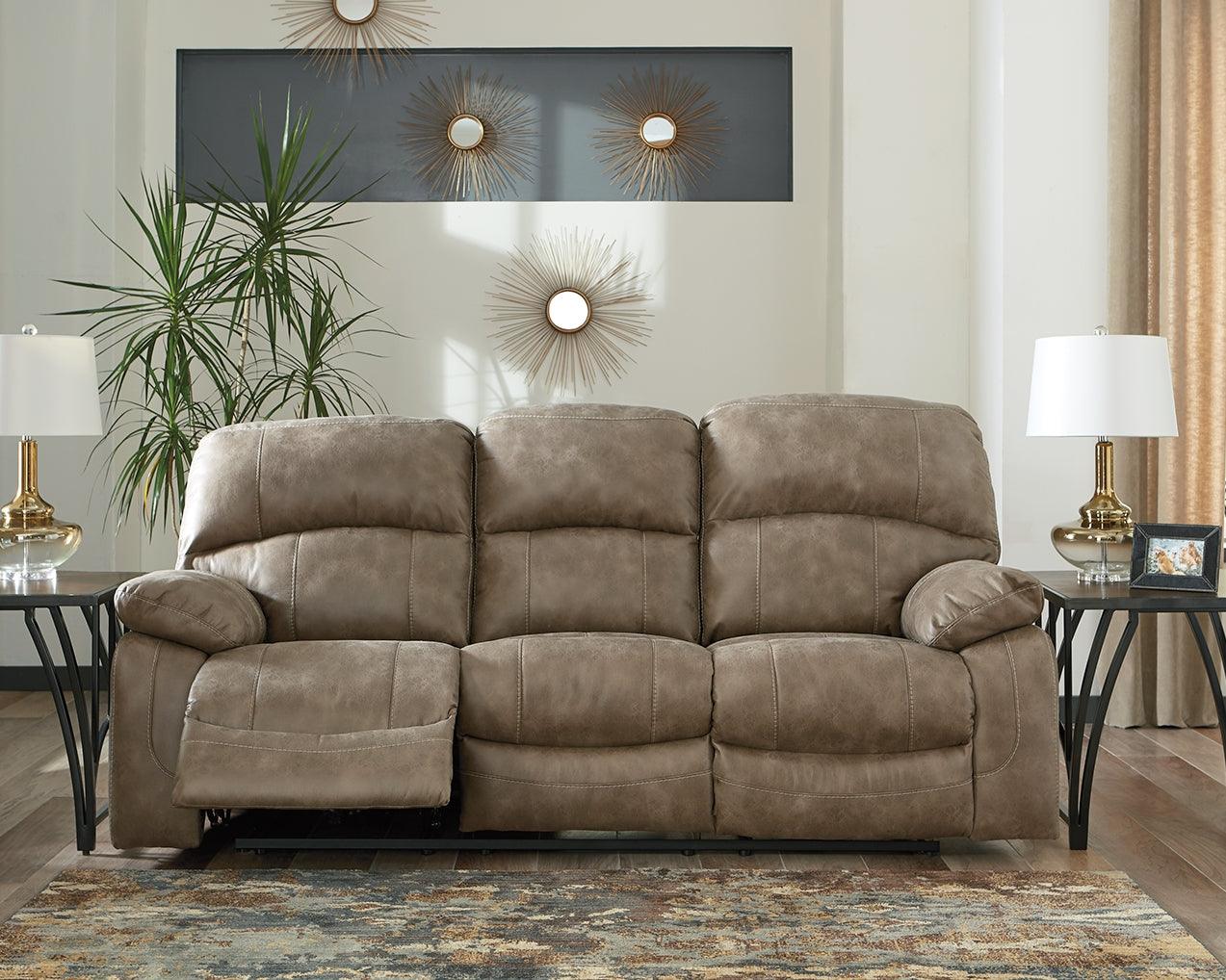 Dunwell Driftwood Textured Power Reclining Sofa - Ella Furniture