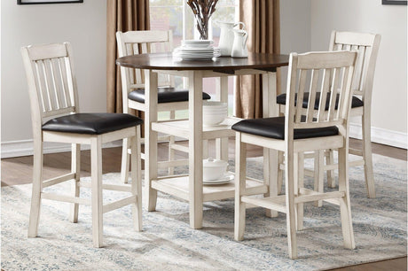 Kiwi Brown White Faux Leather Upholstered Seat Circle Counter Height Dining Room Set - Ella Furniture