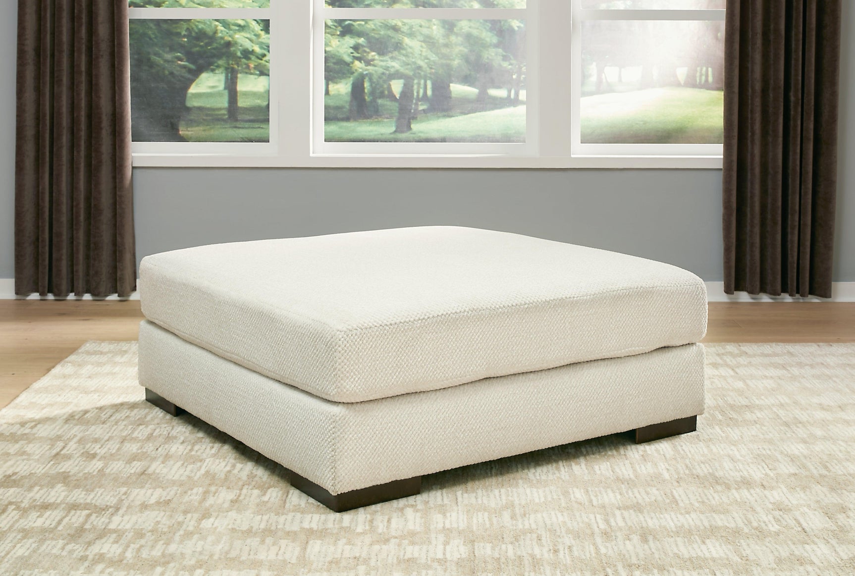 Zada Ivory Chenille Oversized Accent Ottoman - Ella Furniture