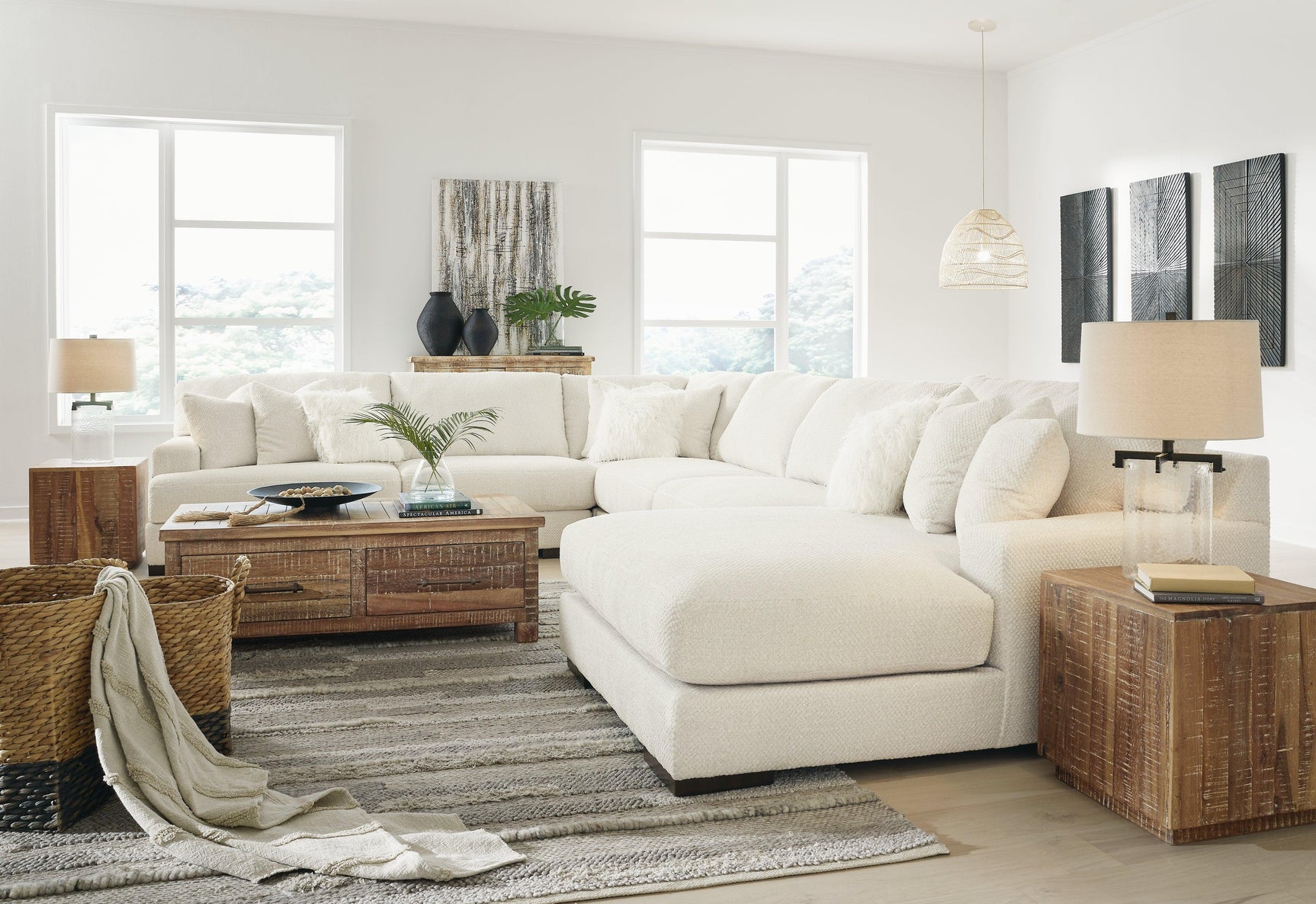 Zada Ivory 5-Piece Sectional With Chaise - Ella Furniture