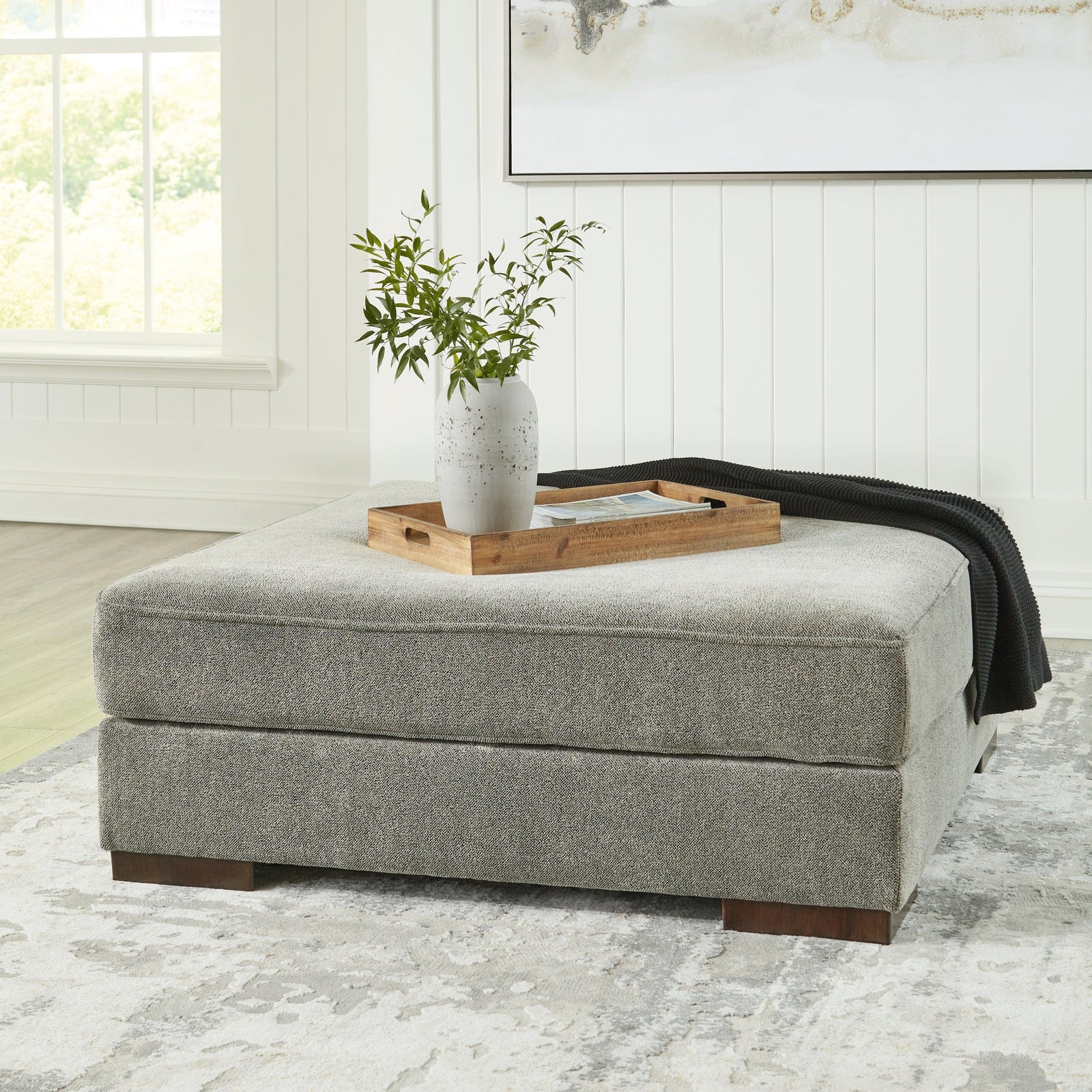 Bayless Smoke Chenille Oversized Accent Ottoman - Ella Furniture