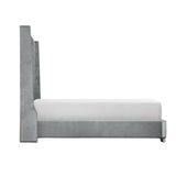 Jacklyn Gray Modern Contemporary Solid Wood Faux Leather Upholstered Tufted Queen Panel Bed - Ella Furniture
