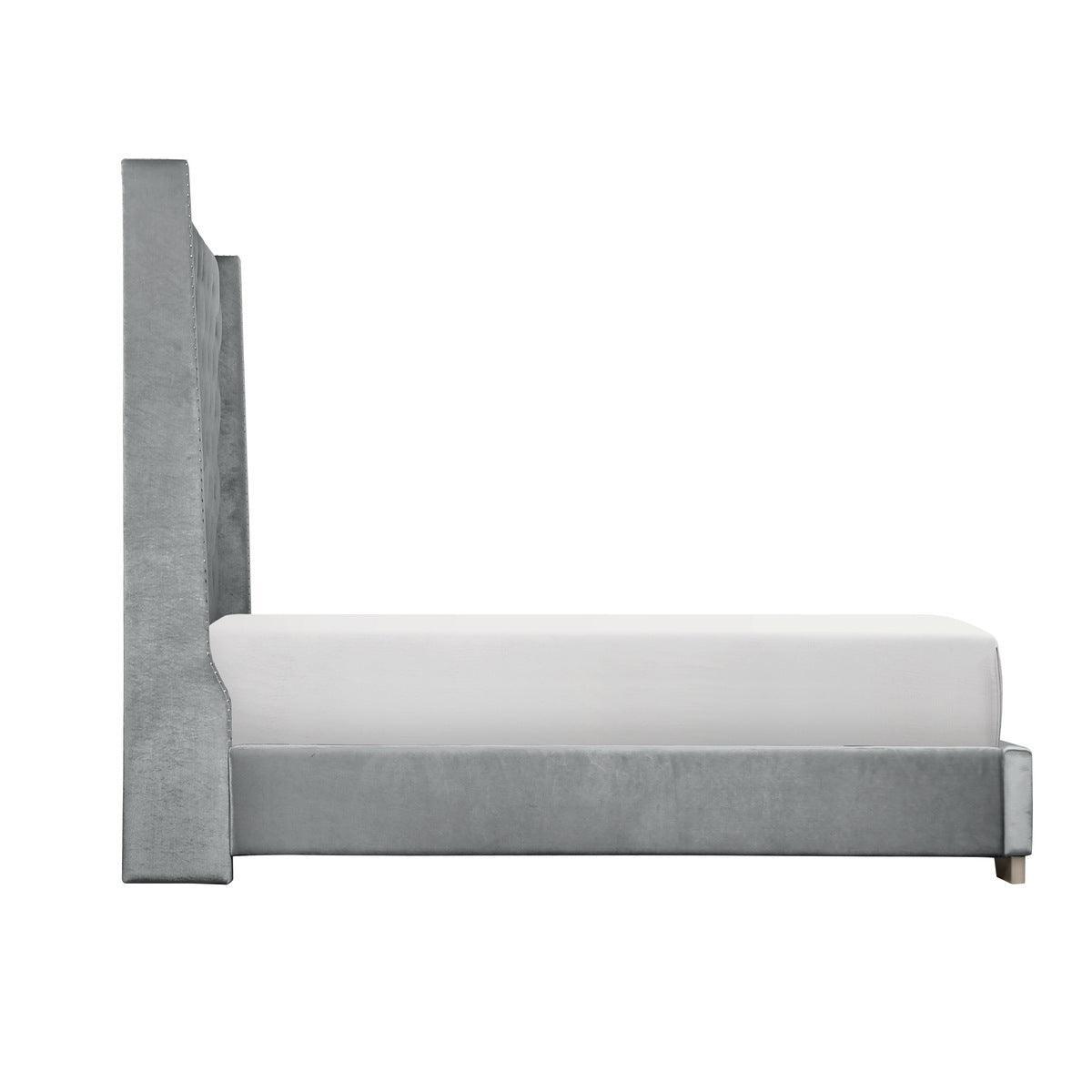 Jacklyn Gray Modern Contemporary Solid Wood Faux Leather Upholstered Tufted Queen Panel Bed - Ella Furniture