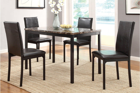 Tempe Brown Solid Wood Faux Leather Upholstered Seat Faux Marble Top Rectangular Dining Room Set - Ella Furniture