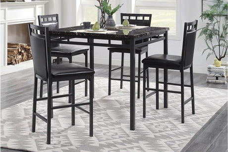 Olney Black Transitional Metal Faux Leather Seat And Faux Marble Top Square Dining Room Set - Ella Furniture