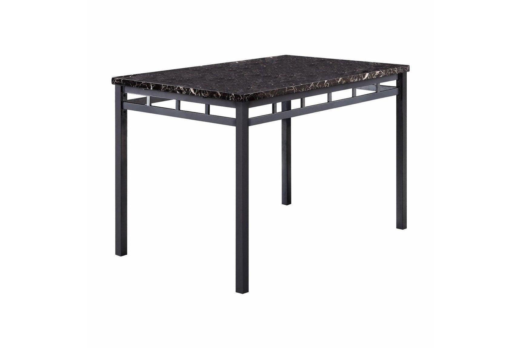 Olney Black Transitional Metal Faux Leather Seat And Faux Marble Top Rectangular Dining Room Set - Ella Furniture