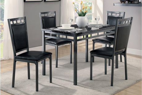 Olney Black Transitional Metal Faux Leather Seat And Faux Marble Top Rectangular Dining Room Set - Ella Furniture