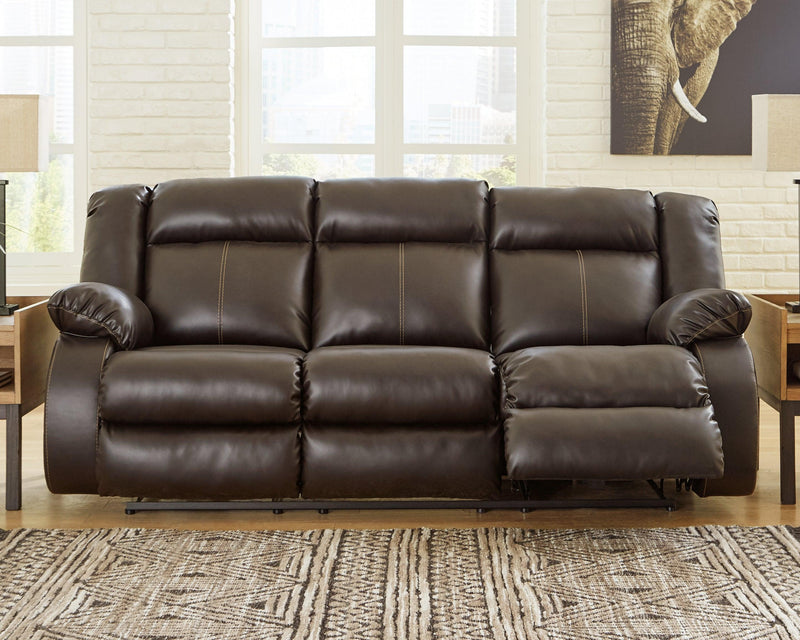 Denoron Chocolate Faux Leather Power Reclining Sofa - Ella Furniture