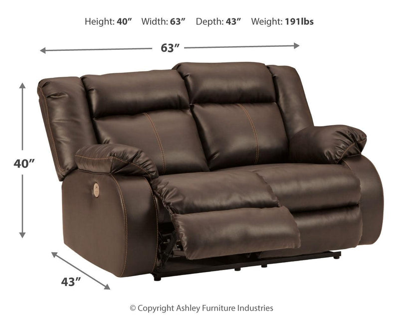 Denoron Chocolate Faux Leather Power Reclining Loveseat