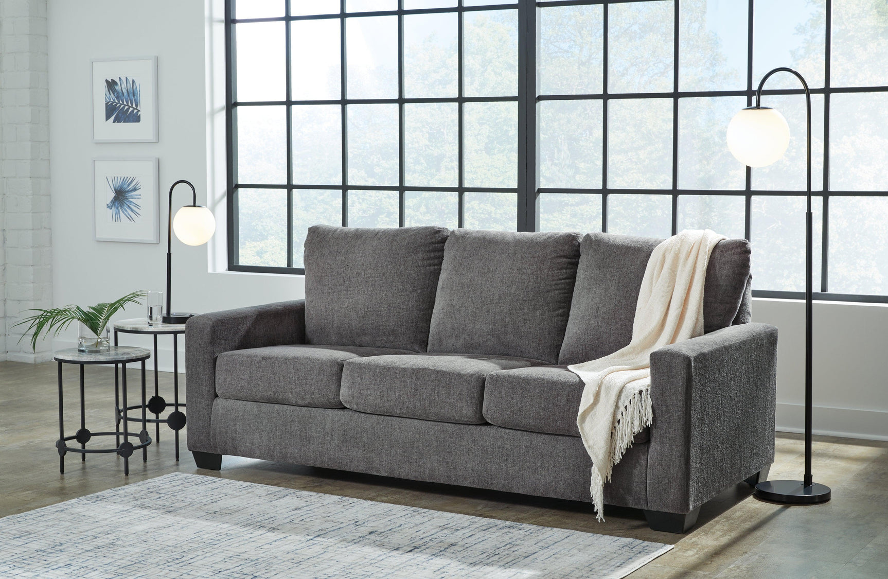 Rannis Pewter Chenille Queen Sofa Sleeper - Ella Furniture