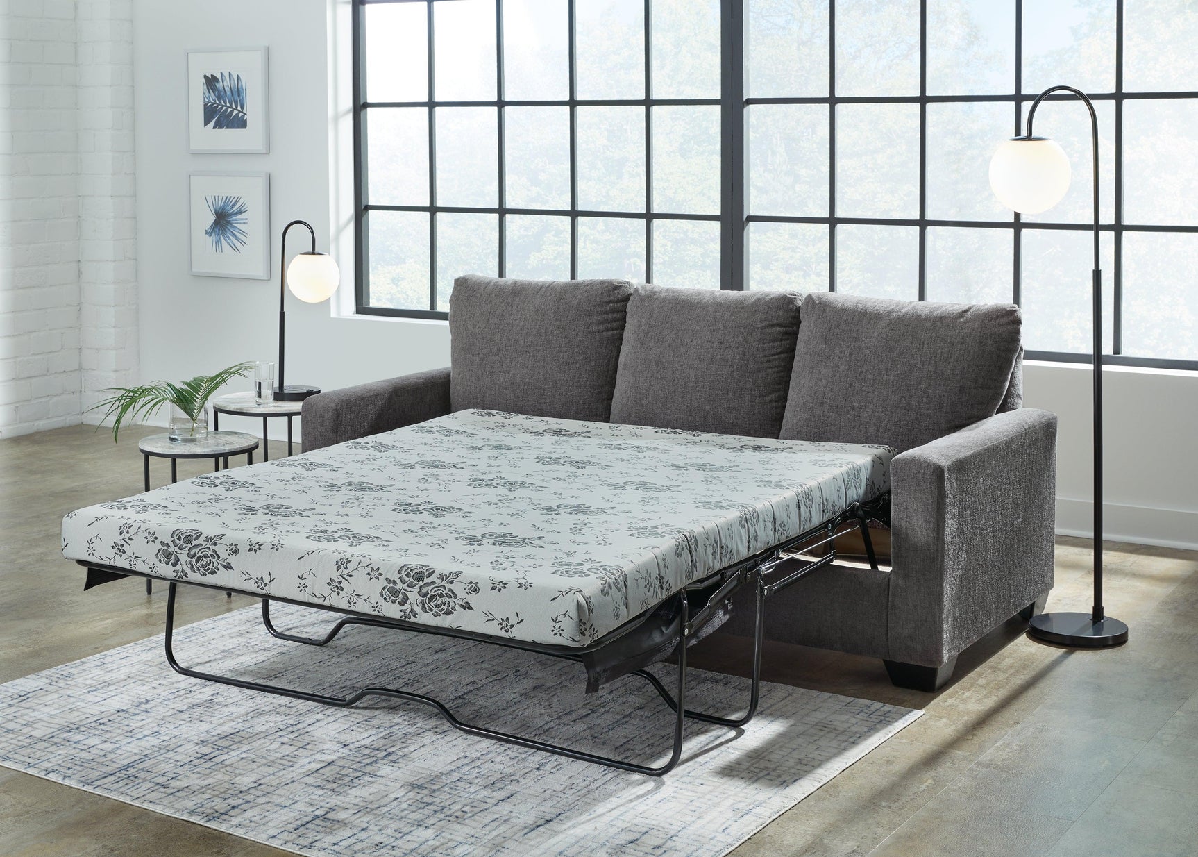 Rannis Pewter Chenille Queen Sofa Sleeper - Ella Furniture