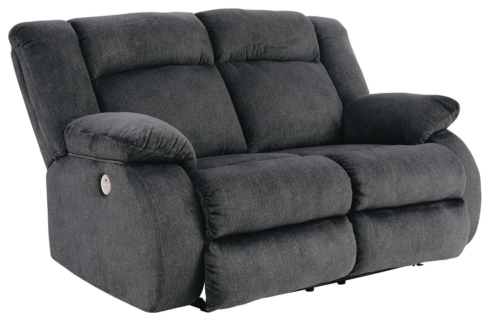 Burkner Marine Velvet Power Reclining Loveseat - Ella Furniture