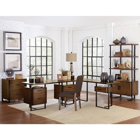 Sedley Walnut And Dark Metal Veneer, Engineered Wood And Metal Bookcase 2 Fixed Shelves - Ella Furniture