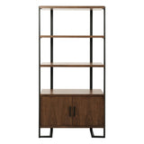 Sedley Walnut And Dark Metal Veneer, Engineered Wood And Metal Bookcase 2 Fixed Shelves - Ella Furniture