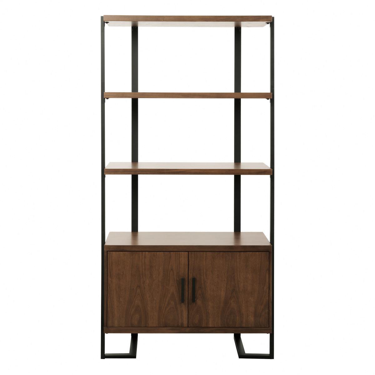 Sedley Walnut And Dark Metal Veneer, Engineered Wood And Metal Bookcase 2 Fixed Shelves - Ella Furniture