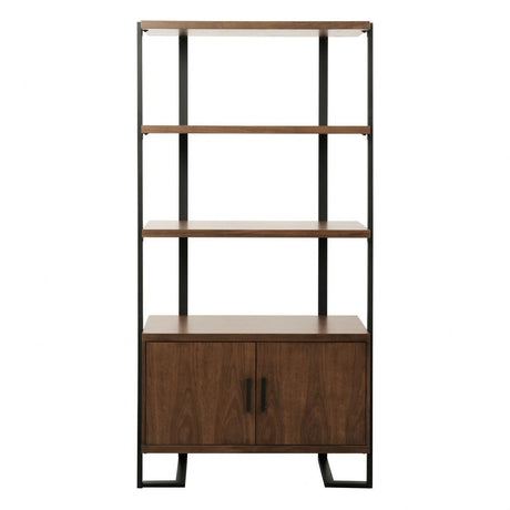 Sedley Walnut And Dark Metal Veneer, Engineered Wood And Metal Bookcase 2 Fixed Shelves - Ella Furniture