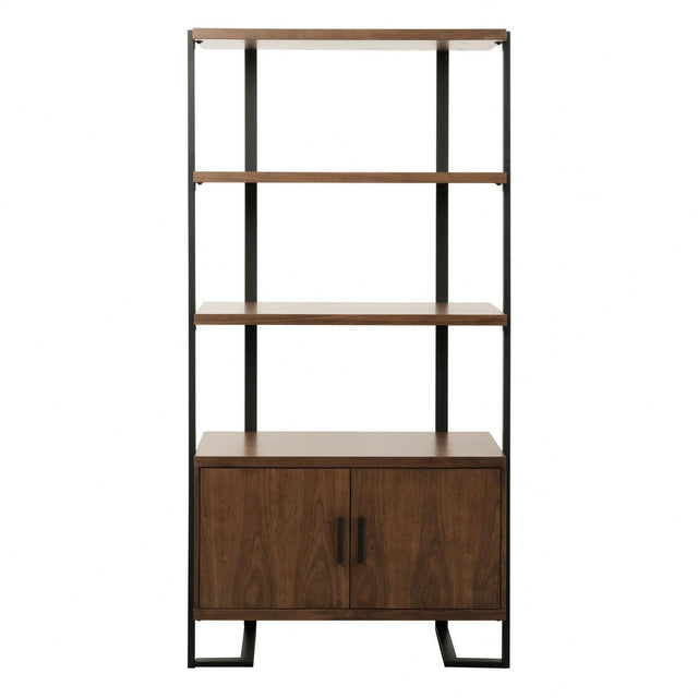 Sedley Walnut And Dark Metal Veneer, Engineered Wood And Metal Bookcase 2 Fixed Shelves - Ella Furniture