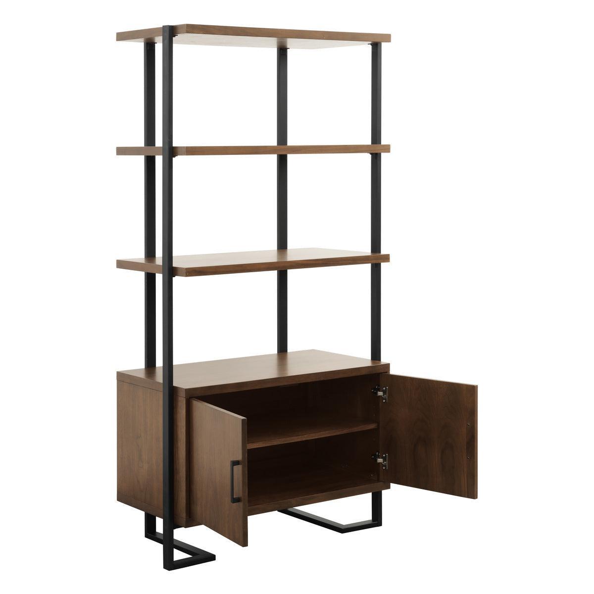 Sedley Walnut And Dark Metal Veneer, Engineered Wood And Metal Bookcase 2 Fixed Shelves - Ella Furniture