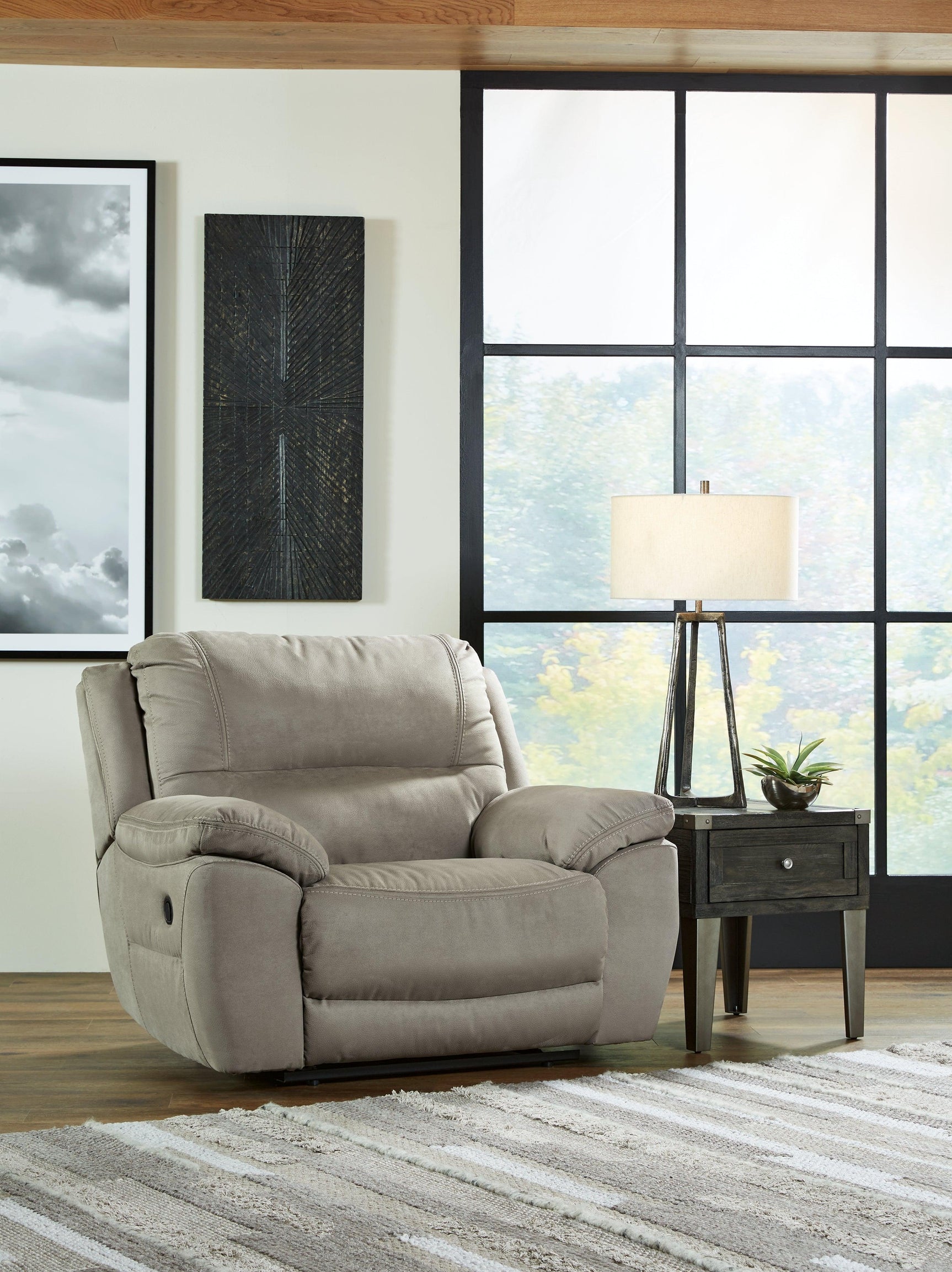 Next-gen Gaucho Putty Microfiber Oversized Recliner - Ella Furniture