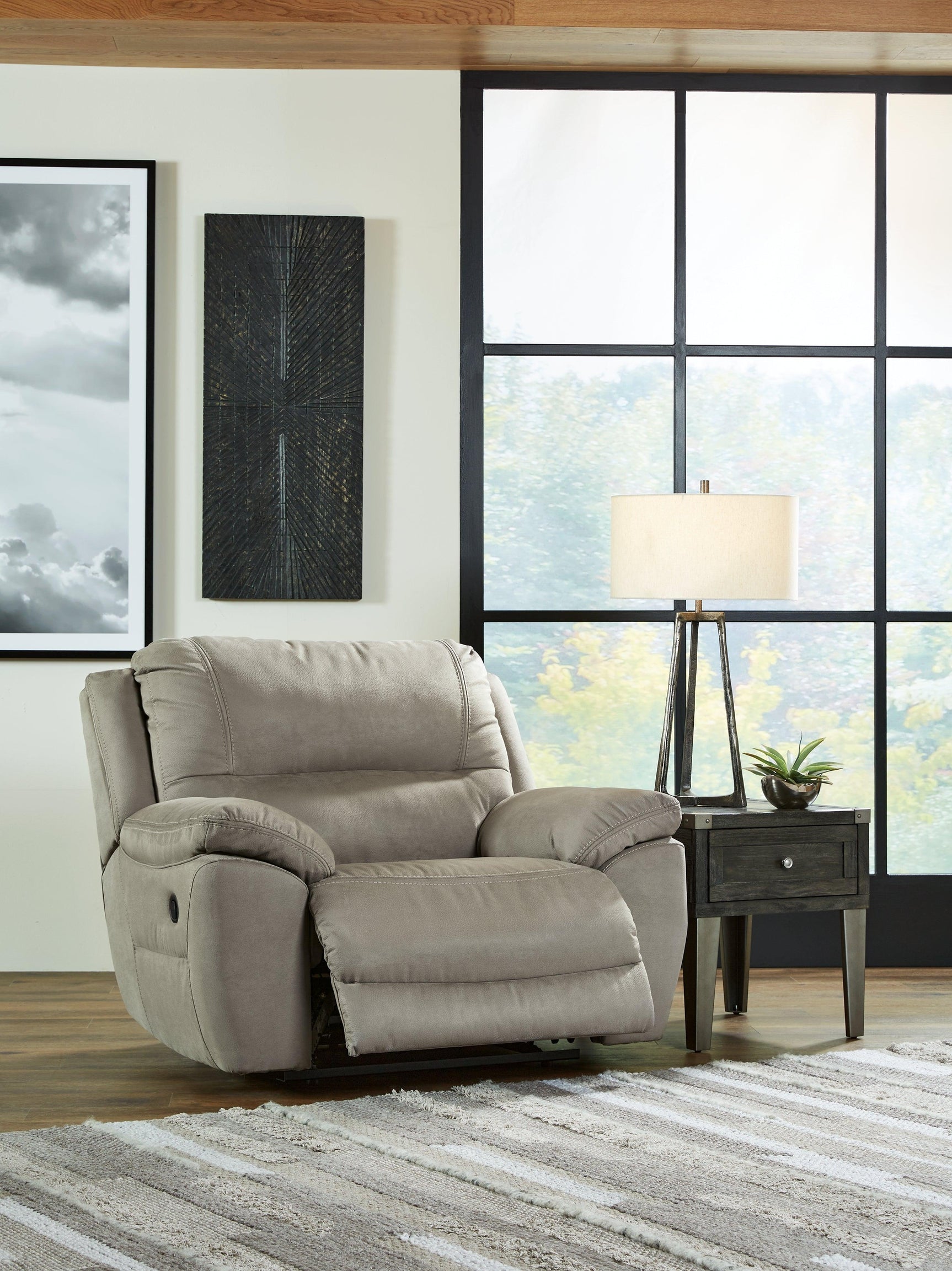 Next-gen Gaucho Putty Microfiber Oversized Recliner - Ella Furniture