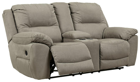 Next-gen Gaucho Putty Microfiber Reclining Loveseat With Console - Ella Furniture