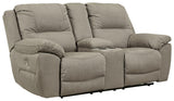 Next-gen Gaucho Putty Microfiber Power Reclining Loveseat With Console - Ella Furniture