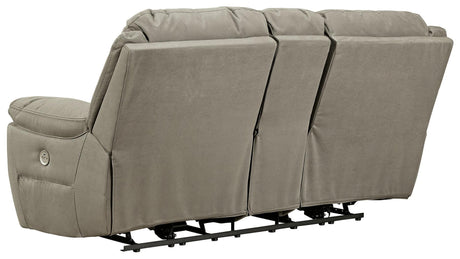 Next-gen Gaucho Putty Microfiber Power Reclining Loveseat With Console - Ella Furniture