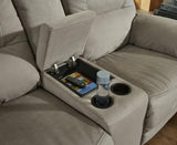 Next-gen Gaucho Putty Microfiber Power Reclining Loveseat With Console - Ella Furniture