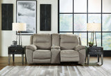 Next-gen Gaucho Putty Microfiber Power Reclining Loveseat With Console - Ella Furniture