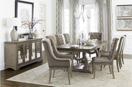 Vermillion Neutral Bisque Wood Button-Tufted Fabric Upholstered Seat Rectangular Dining Room Set - Ella Furniture