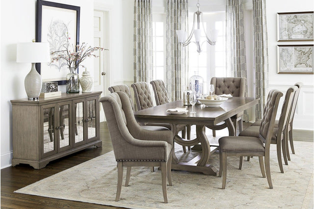 Vermillion Neutral Bisque Wood Button-Tufted Fabric Upholstered Seat Rectangular Dining Room Set - Ella Furniture