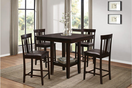 Diego Espresso Finish Modern Solid Wood Faux Leather Seat Square Counter Height Dining Room Set - Ella Furniture