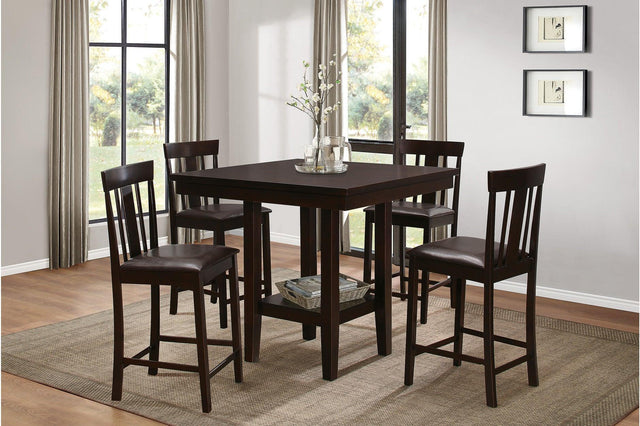 Diego Espresso Finish Modern Solid Wood Faux Leather Seat Square Counter Height Dining Room Set - Ella Furniture