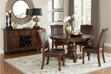 Lordsburg Brown Cherry Classic Solid Wood Faux Leather Upholstered Seat Round Dining Room Set - Ella Furniture