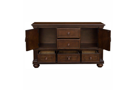 Lordsburg Brown Cherry Solid Wood Faux Leather Upholstered Seat Rectangular Dining Room Set - Ella Furniture