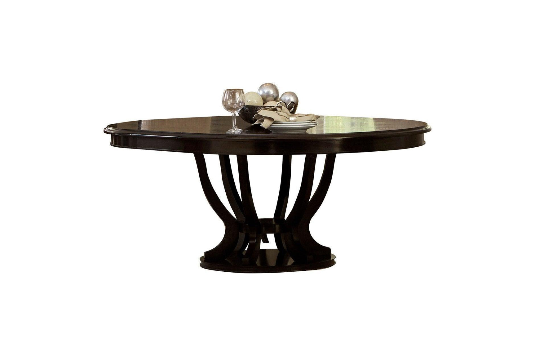 Savion Neutral Espresso Contemporary Solid Wood Fabric Upholstered Seat Circle Dining Room Set - Ella Furniture