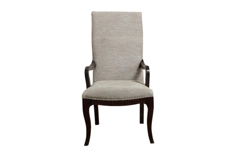 Savion Neutral Espresso Contemporary Solid Wood Fabric Upholstered Seat Circle Dining Room Set - Ella Furniture