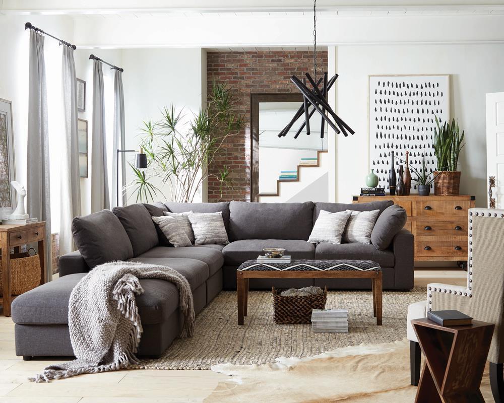 Serene Upholstered Rectangular Ottoman Charcoal - Ella Furniture