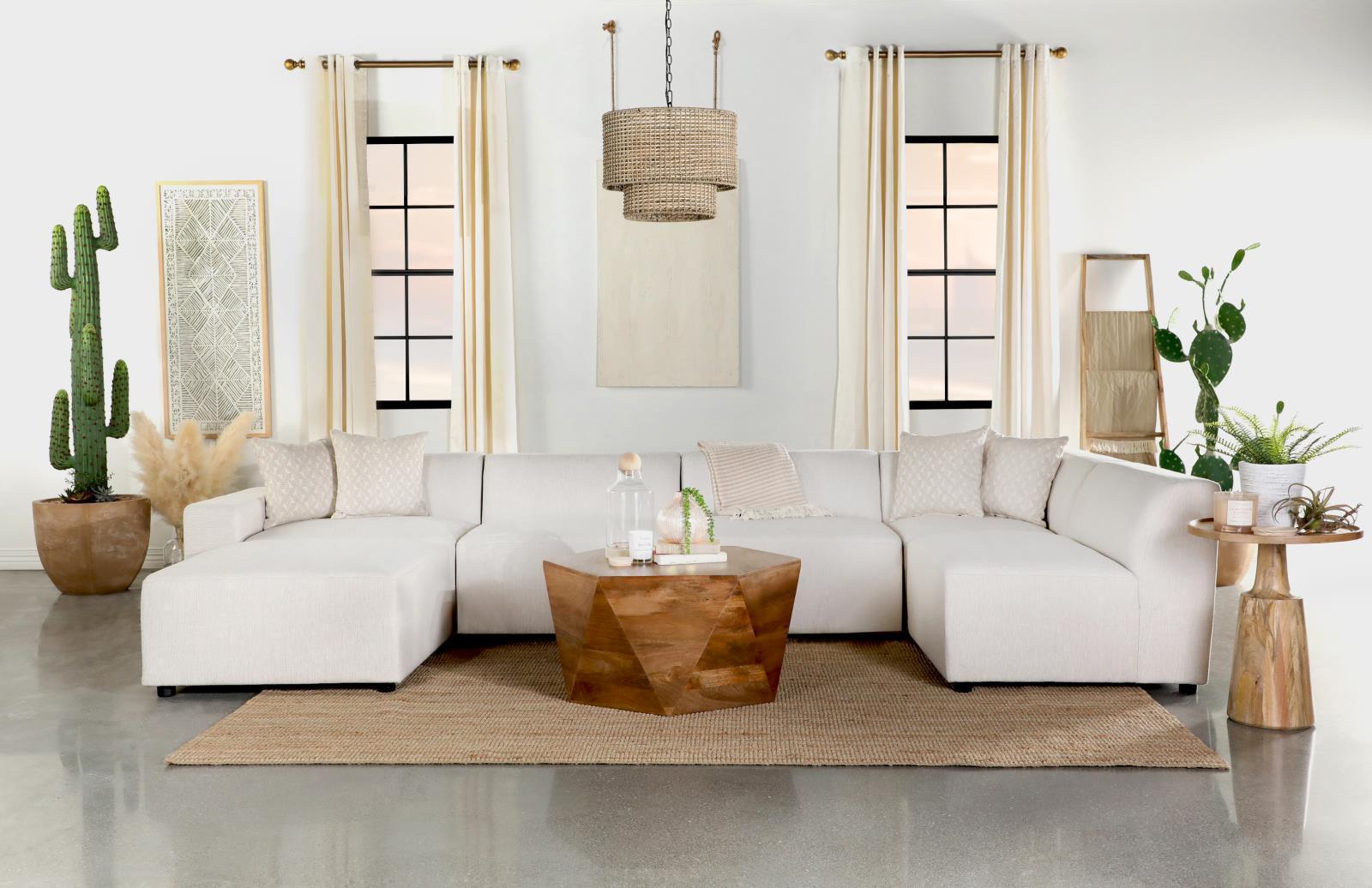 Freddie Upholstered Square Ottoman Pearl - Ella Furniture