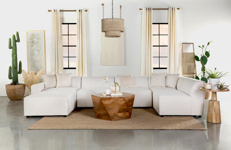 Freddie Upholstered Square Ottoman Pearl - Ella Furniture