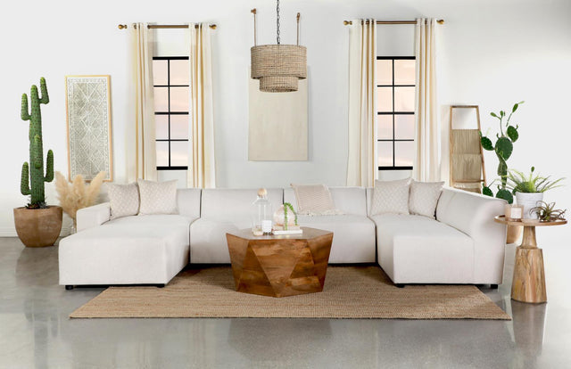 Freddie Upholstered Square Ottoman Pearl - Ella Furniture